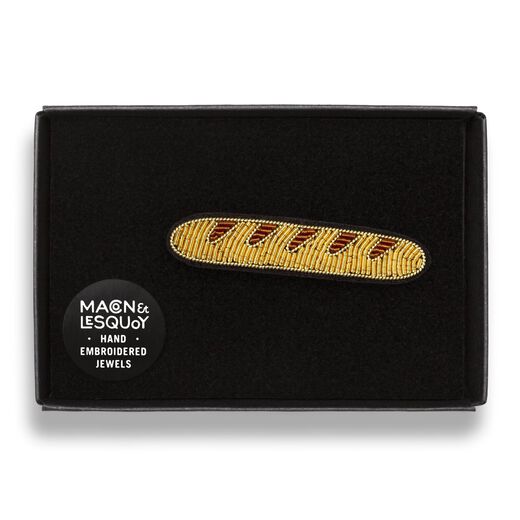 Embroidered baguette-shaped brooch in black velvet lined box